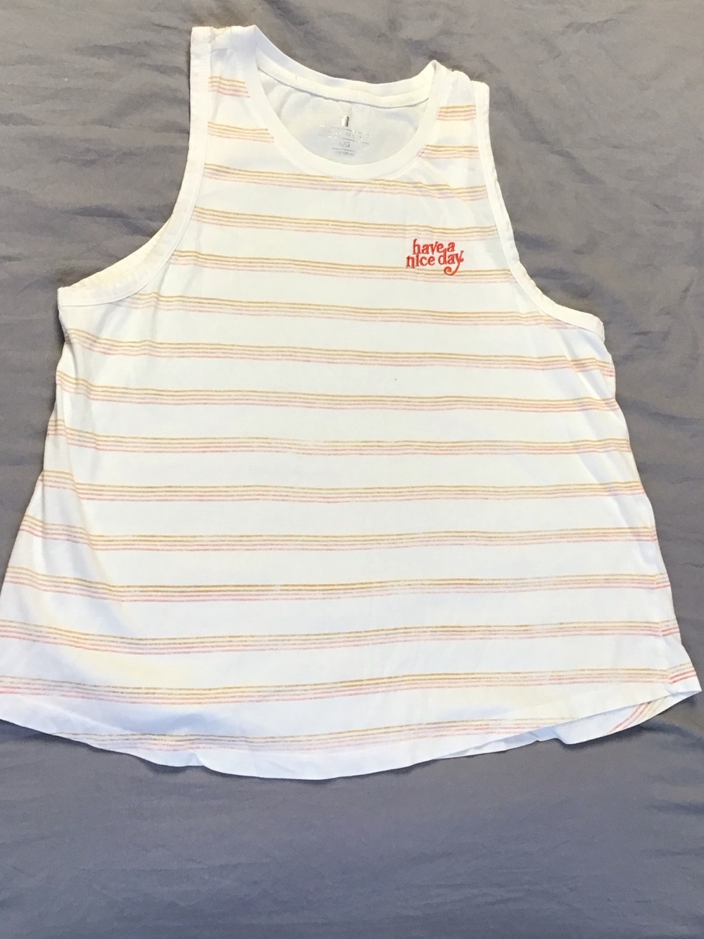 Old Navy White Tank with Faded Peach and Gold Stripes